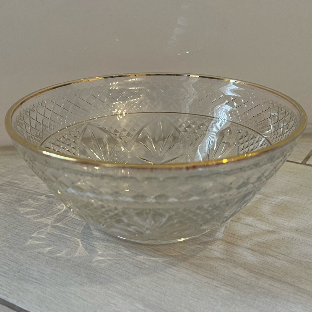 Luminarc Vtg Crystal D’arques Durand Clear Glass Gold Trimmed Soup Cereal Bowl
